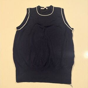 Zara Navy Sleeveless Knit Top with Cream Trim